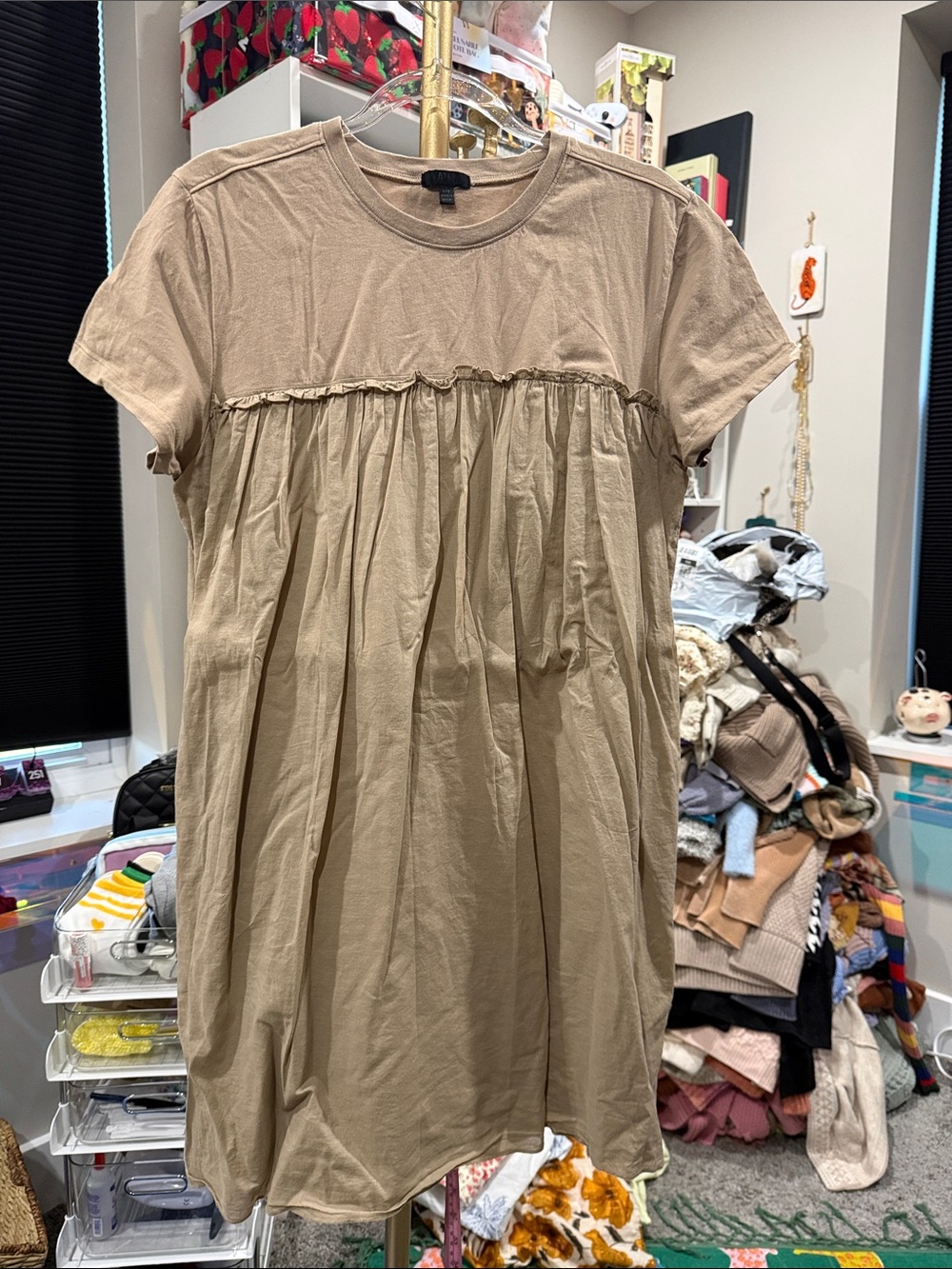 ATM Nordstrom Babydoll Short Sleeve Dress Large neutral pockets cotton - Picture 4 of 7